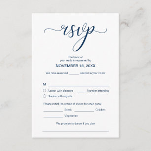Tarjeta De Recepción Elegante Moderno RSVP, Azul Marino, Responder