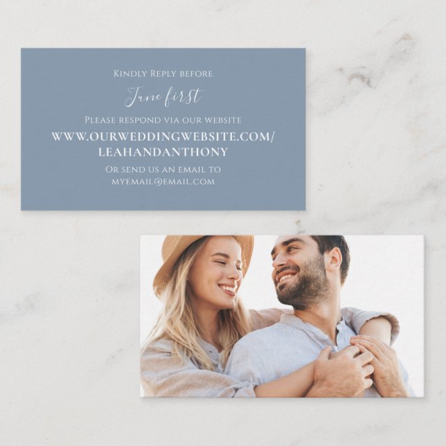 Tarjeta De Recepción Elegante Moderno, Simple Y Dusty Blue A Través Del (Anverso / Reverso)