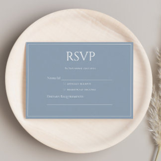 Tarjeta De Recepción Elegante Monograma Azul Polvoriento Moderno RSVP 
