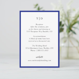 Tarjeta De Recepción Elegante Monograma Azul Real Boda moderno
