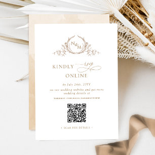 Tarjeta De Recepción Elegante Monograma Beige Cream RSVP Código QR en l