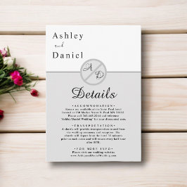 Tarjeta De Recepción Elegante Monograma Boda De Moda Gris Negro Y Blanc