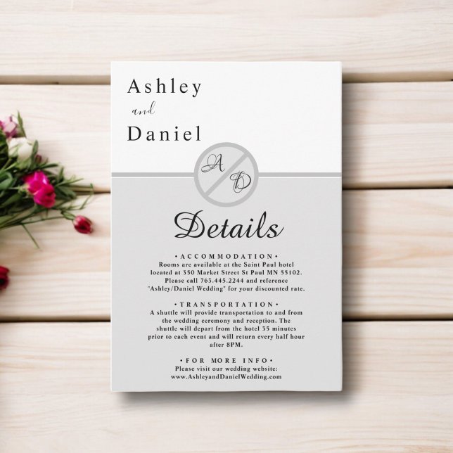 Tarjeta De Recepción Elegante Monograma Boda De Moda Gris Negro Y Blanc (Subido por el creador)