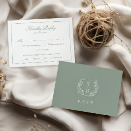 Tarjeta De Recepción Elegante Monograma Breath RSVP Sage Green