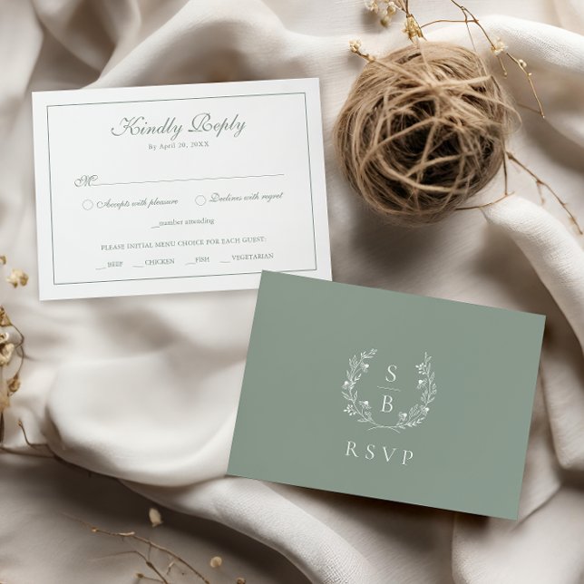 Tarjeta De Recepción Elegante Monograma Breath RSVP Sage Green (Subido por el creador)