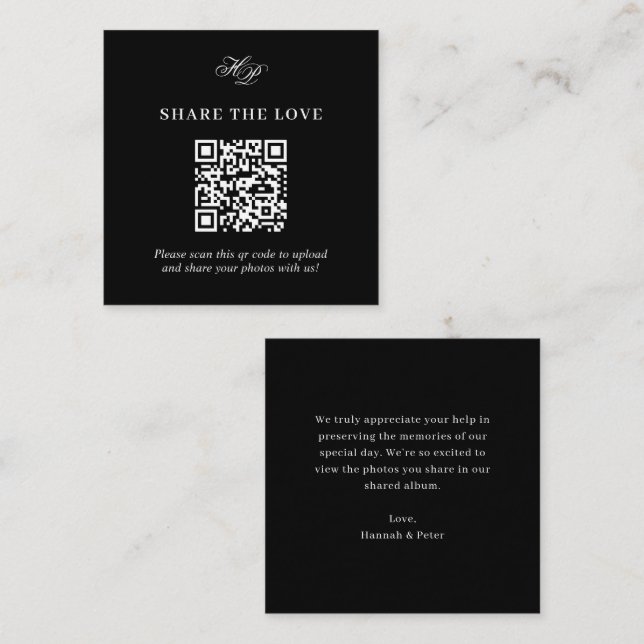 Tarjeta De Recepción Elegante Monograma Código QR Mínimo Comparte Amor (Anverso / Reverso)