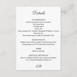 Tarjeta De Recepción Elegante Monograma de Bodas en Letra Script en Bla