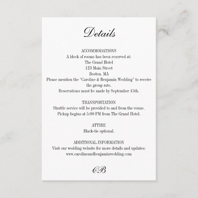 Tarjeta De Recepción Elegante Monograma de Bodas en Letra Script en Bla (Anverso)