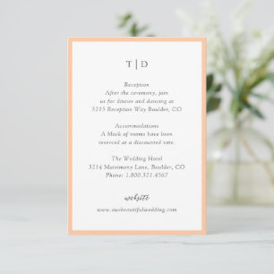 Tarjeta De Recepción Elegante Monograma de Peach Moderno Boda