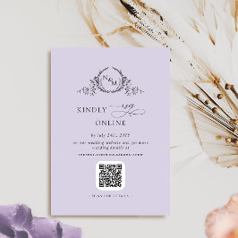 Tarjeta De Recepción Elegante Monograma Lavanda Código QR / RSVP Online