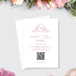 Tarjeta De Recepción Elegante Monograma Mauve Codigo QR rosa Boda RSVP