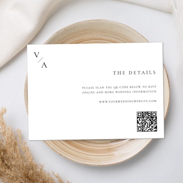 Tarjeta De Recepción Elegante Monograma moderno Boda blanco y negro (Subido por el creador)