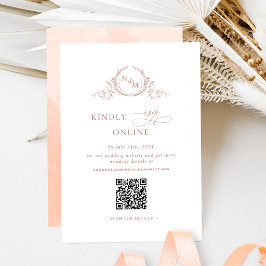 Tarjeta De Recepción Elegante Monograma Peach RSVP Código QR en línea