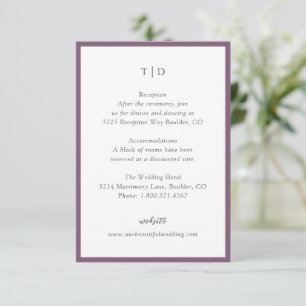 Tarjeta De Recepción Elegante Monograma Púrpura Boda moderno