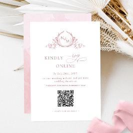Tarjeta De Recepción Elegante Monograma Rosa Polvo RSVP Código QR en lí