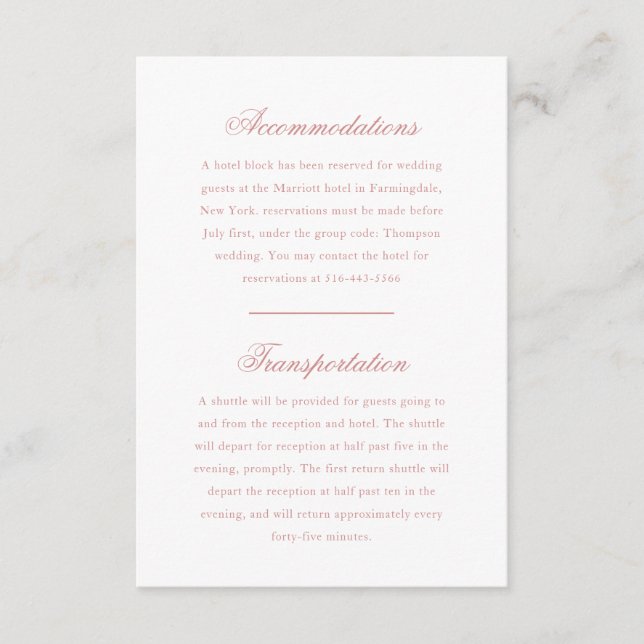 Tarjeta De Recepción Elegante Monograma Rosa Rubor Script Boda Hotel (Anverso)