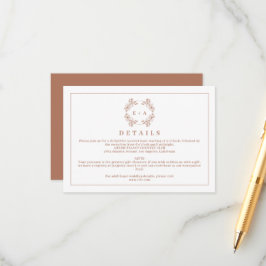 Tarjeta De Recepción Elegante Monograma Terracota Boda Detalles