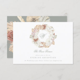 Tarjeta De Recepción Elegante Monograma verde de Pampas Wreath Moss Sag