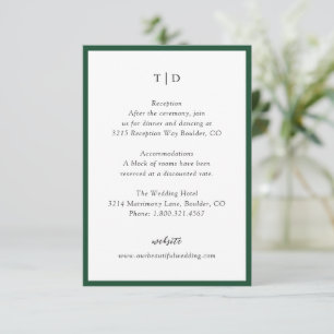 Tarjeta De Recepción Elegante Monograma Verde Esmeralda Boda moderno
