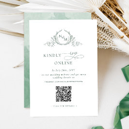 Tarjeta De Recepción Elegante Monograma Verde RSVP Código QR en línea