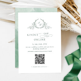 Tarjeta De Recepción Elegante Monograma Verde RSVP Código QR en línea