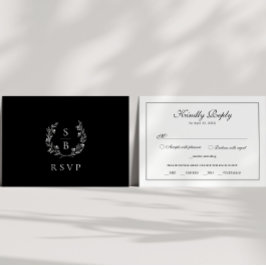 Tarjeta De Recepción Elegante Monograma Wreath Botánico RSVP