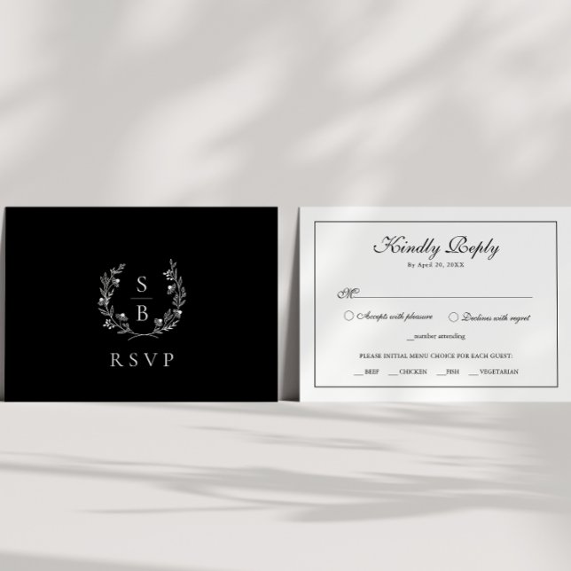 Tarjeta De Recepción Elegante Monograma Wreath Botánico RSVP (Subido por el creador)