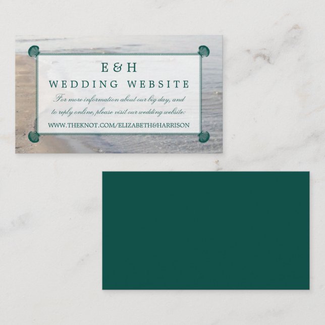 Tarjeta De Recepción Elegante Monograma y Verde azulada boda de playa d (Anverso / Reverso)