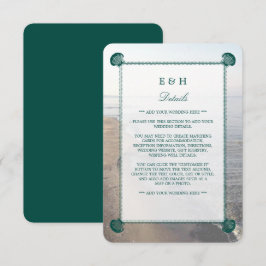 Tarjeta De Recepción Elegante Monograma y Verde azulada boda de playa d