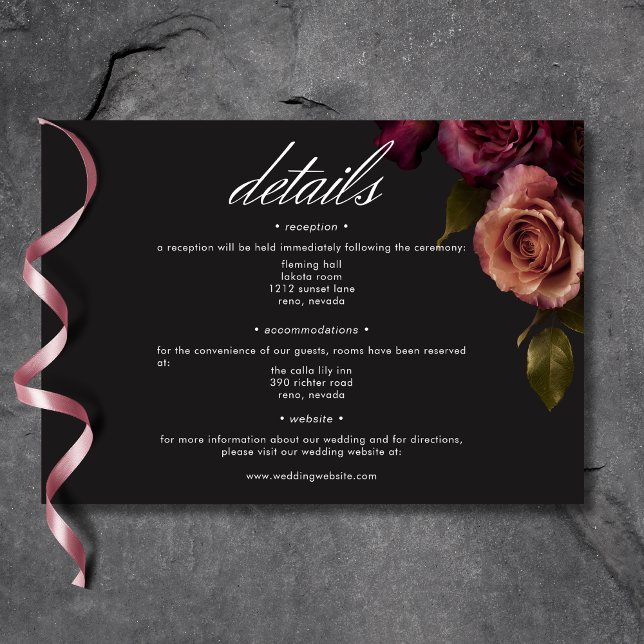 Tarjeta De Recepción Elegante Moody Amueblado Rust & Burgundy Floral De (Subido por el creador)