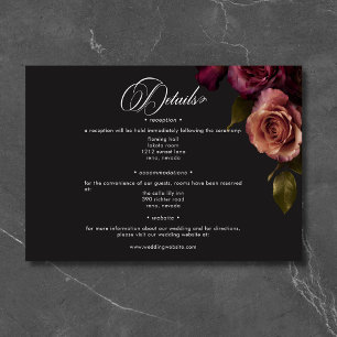 Tarjeta De Recepción Elegante Moody Amueblado Rust & Burgundy Floral De