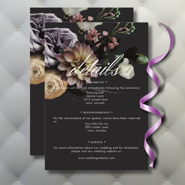 Tarjeta De Recepción Elegante Moody Twilight Muted Floral Details (Elegant Moody Twilight Muted Floral Details Enclosure Card)