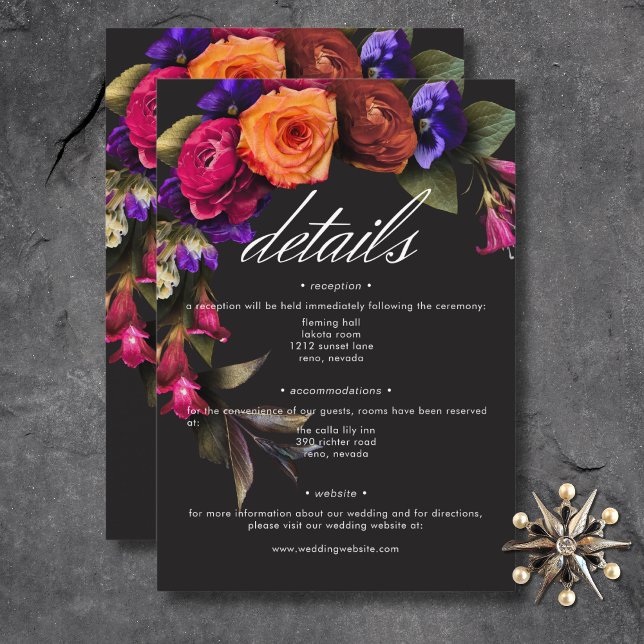 Tarjeta De Recepción Elegante Moody Vibrant Harvest Floral Details (Elegant Moody Vibrant Harvest Floral Details Enclosure Card)