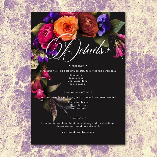 Tarjeta De Recepción Elegante Moody Vibrant Harvest Floral Details (Elegant Moody Vibrant Harvest Floral Details Enclosure Card)