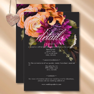 Tarjeta De Recepción Elegante Moody Vibrant Sunset Floral Detalles