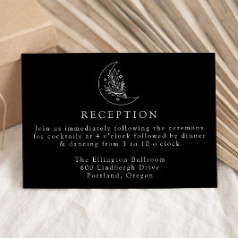 Tarjeta De Recepción Elegante Moon and Stars Black Wedding Reception