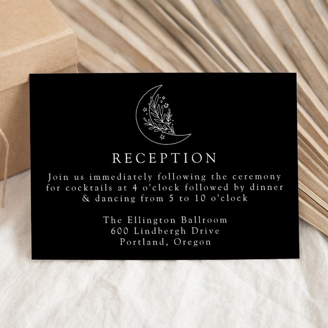 Tarjeta De Recepción Elegante Moon and Stars Black Wedding Reception (Subido por el creador)