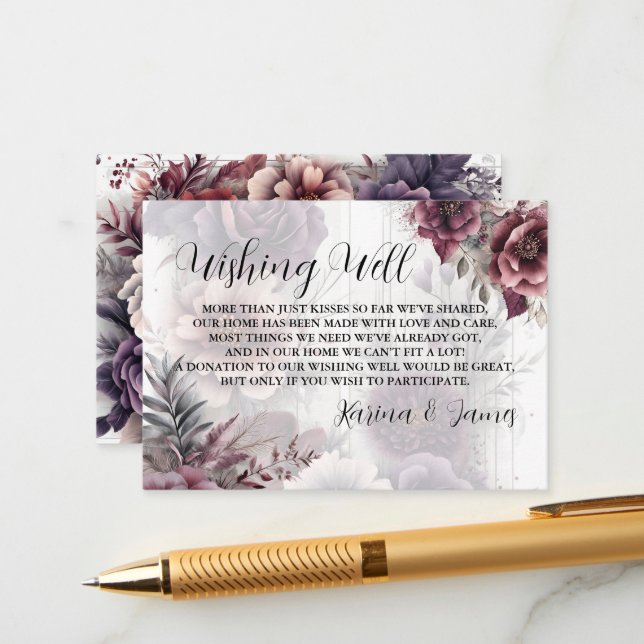 Tarjeta De Recepción Elegante morado, rosa y marrón floral (Anverso/Reverso In Situ)