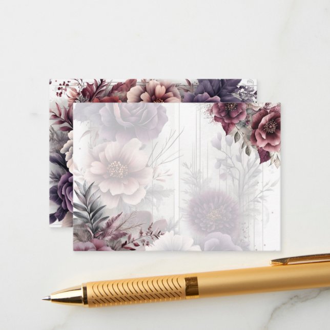 Tarjeta De Recepción Elegante morado, rosa y marrón floral Blank (Anverso/Reverso In Situ)