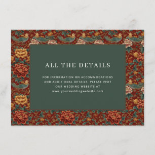 Tarjeta De Recepción Elegante Motivo Ornítico Floral Rojo