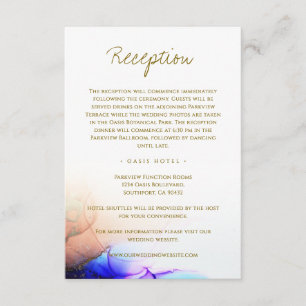 Tarjeta De Recepción Elegante Naranja azul zafiro Boda de oro