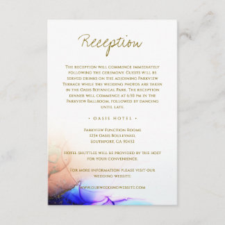 Tarjeta De Recepción Elegante Naranja azul zafiro Boda de oro