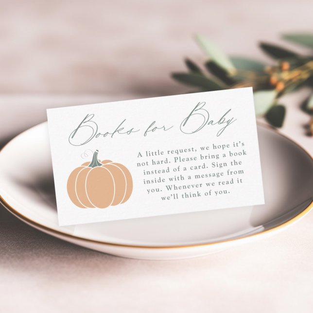 Tarjeta De Recepción Elegante Naranja Calabaza Baby Shower Libros para  (Elegant orange pumpkin books for baby shower invitation enclosure cards.)