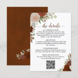 Tarjeta De Recepción Elegante Naranja de óxido Rosas Boda detalles códi