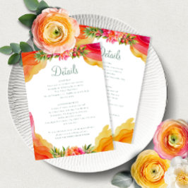 Tarjeta De Recepción Elegante Naranja Floral Bougainville Boda Detalles