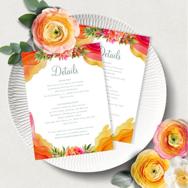 Tarjeta De Recepción Elegante Naranja Floral Bougainville Boda Detalles (Subido por el creador)