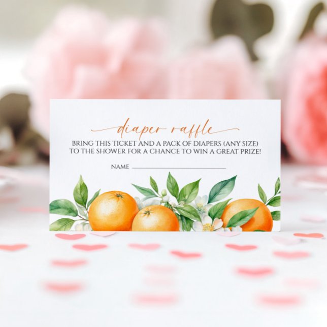 Tarjeta De Recepción Elegante Naranja Floral Diaper Raffle (Subido por el creador)