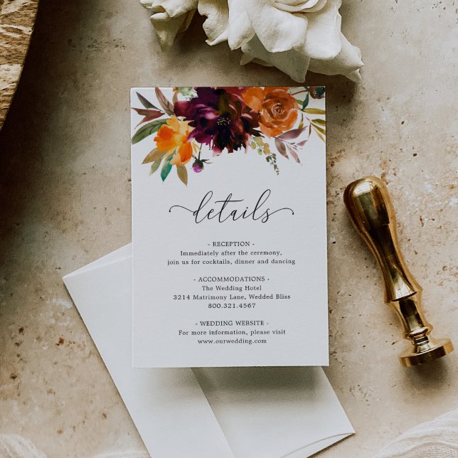 Tarjeta De Recepción Elegante Naranja quemado Burgundy Fall Boda Floral (Subido por el creador)