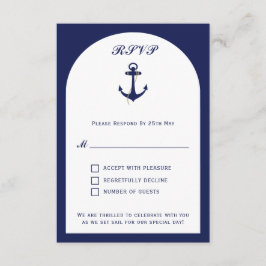 Tarjeta De Recepción Elegante Navy Arch y Boda Náutica Blanca RSVP