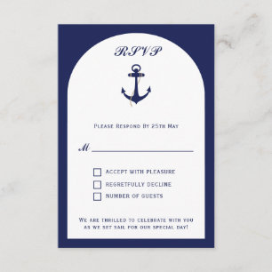 Tarjeta De Recepción Elegante Navy Arch y Boda Náutica Blanca RSVP